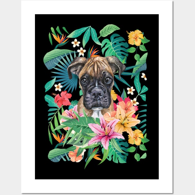 Tropical Brindle Boxer Dog 2 Wall Art by LulululuPainting